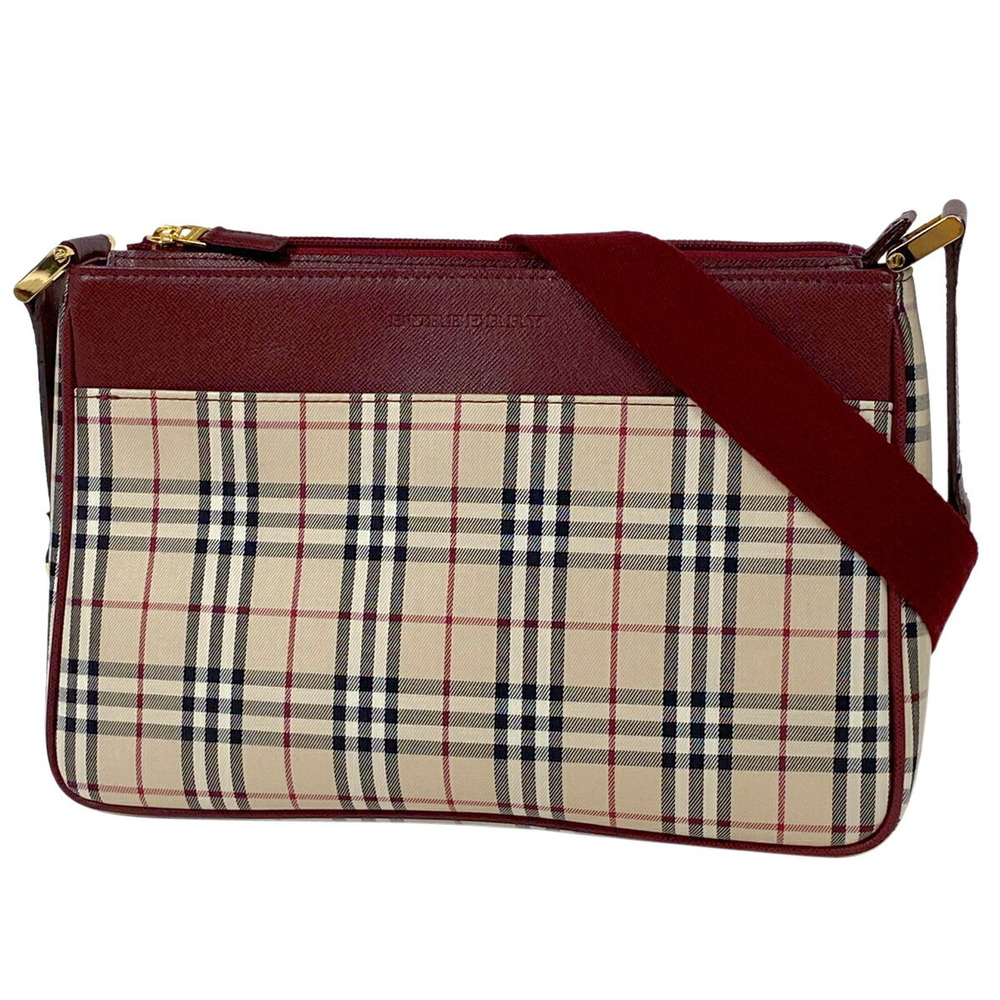 Burberry logo shoulder bag check Nova canvas beige Burgundy Red